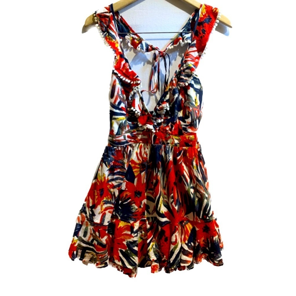 Luxxel Tropical Print Mini dress Adjustable Tie up straps Ladies size Medium